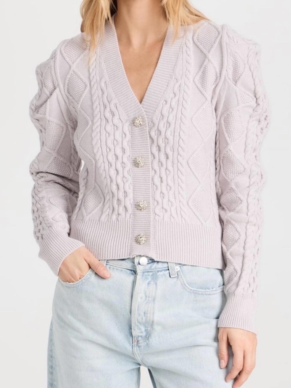 En Saison Revolve NWT Malena Puff Sleeve Crystal Embellished Cardigan